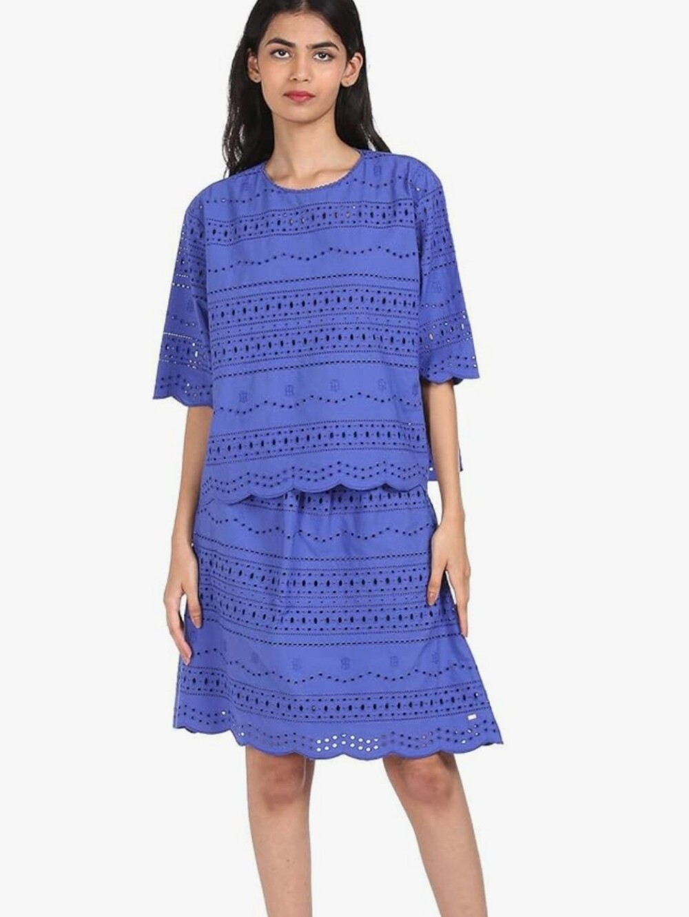 Tommy Hilfiger Blue Eyelet Embroidered Top & Skirt Set Size S